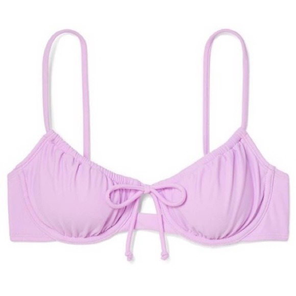 Xhilaration Juniors’ Shirred Underwire Bikini Top tie front lilac NWT Sz XS - Picture 3 of 4